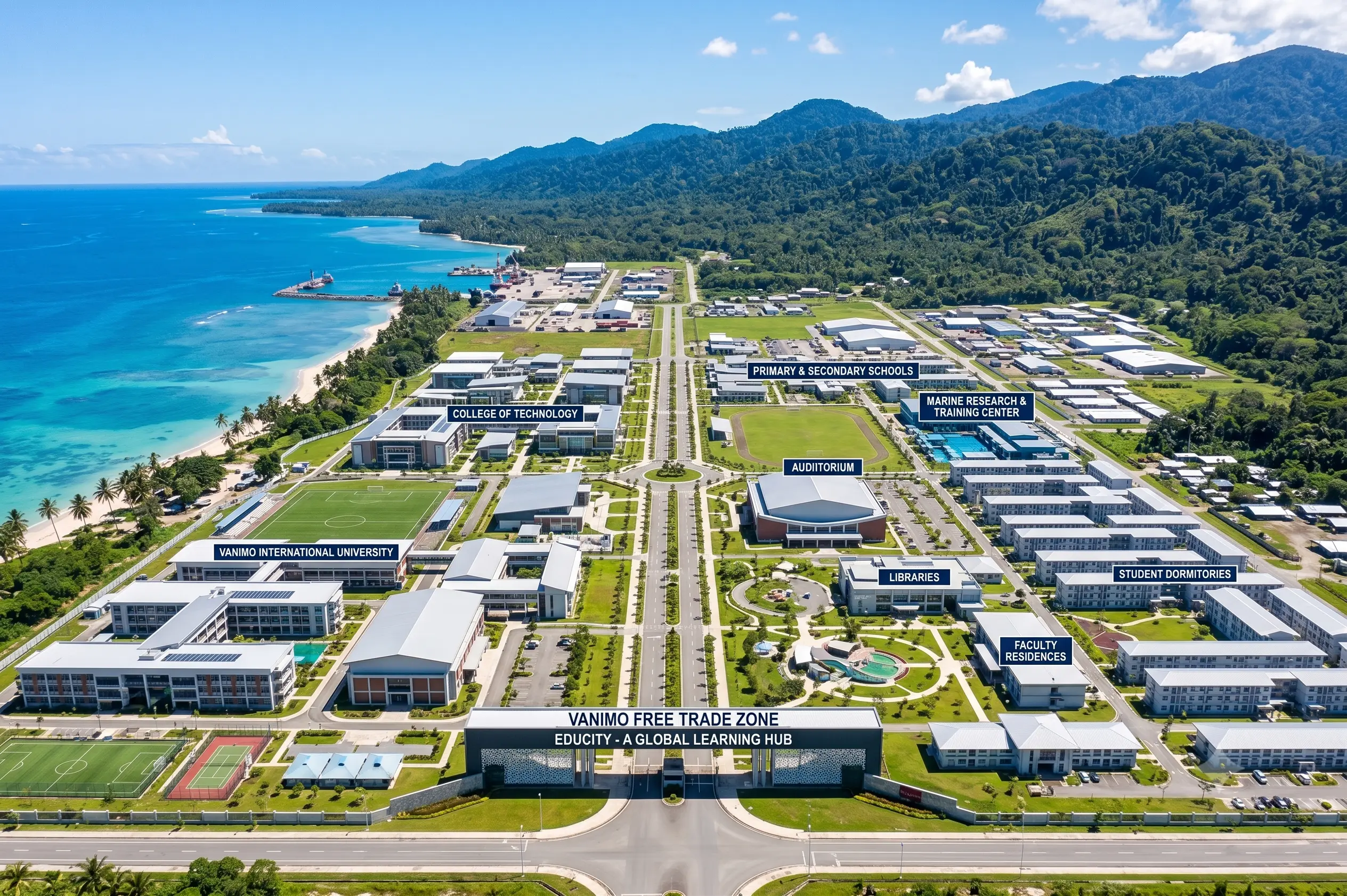 Concept rendering of the EduCity campus and education precinct at Vanimo FTZ