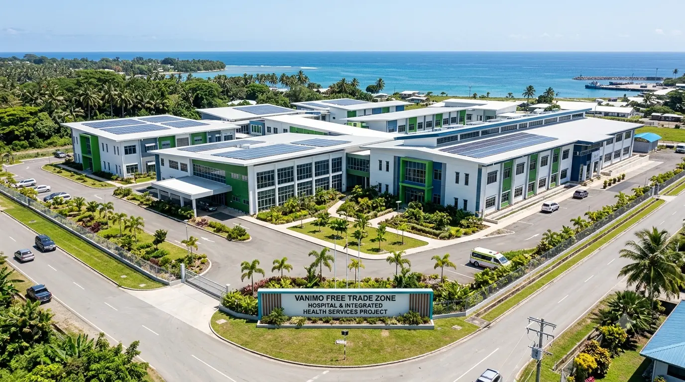 Concept rendering of the regional hospital planned within Vanimo FTZ